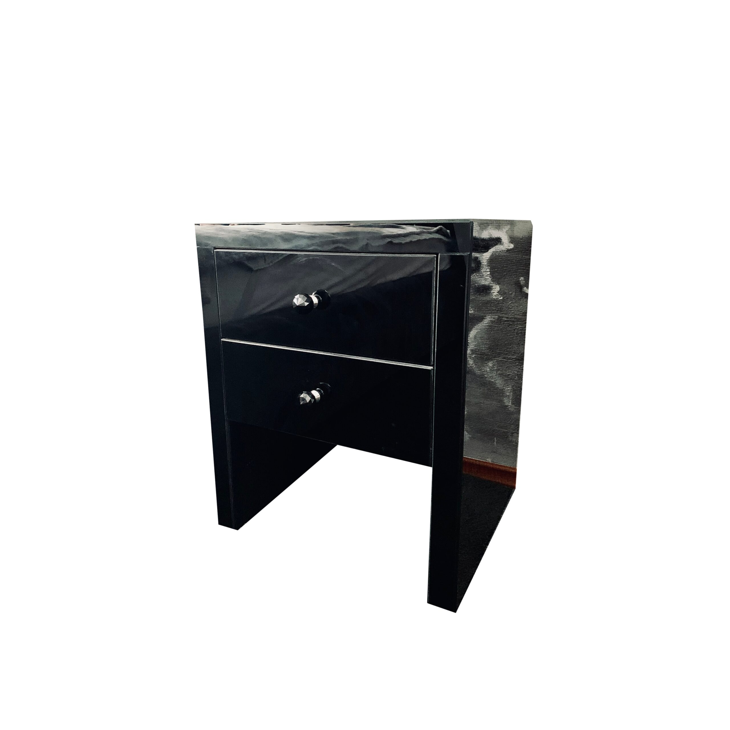 Szklana czarna szafka nocna Glamour GLAM DUO MEZZO BLACK II - obrazek 2