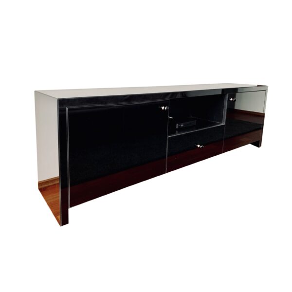 Szafka RTV GLAMOUR – PRESTIGE FURNITURE – Czarne szkło
