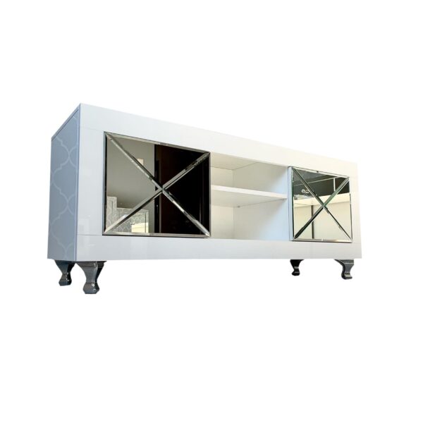 Lakierowana Szafka RTV GLAMOUR – VELVET CHIC – Biały połysk