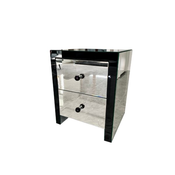 Lustrzana szafka nocna Glamour – czarne ramki GLAM DUO BLACK