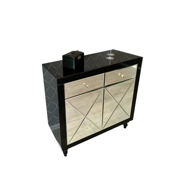 Komoda czarne szkło – lustrzany front Glamour CRYSTAL LUXE