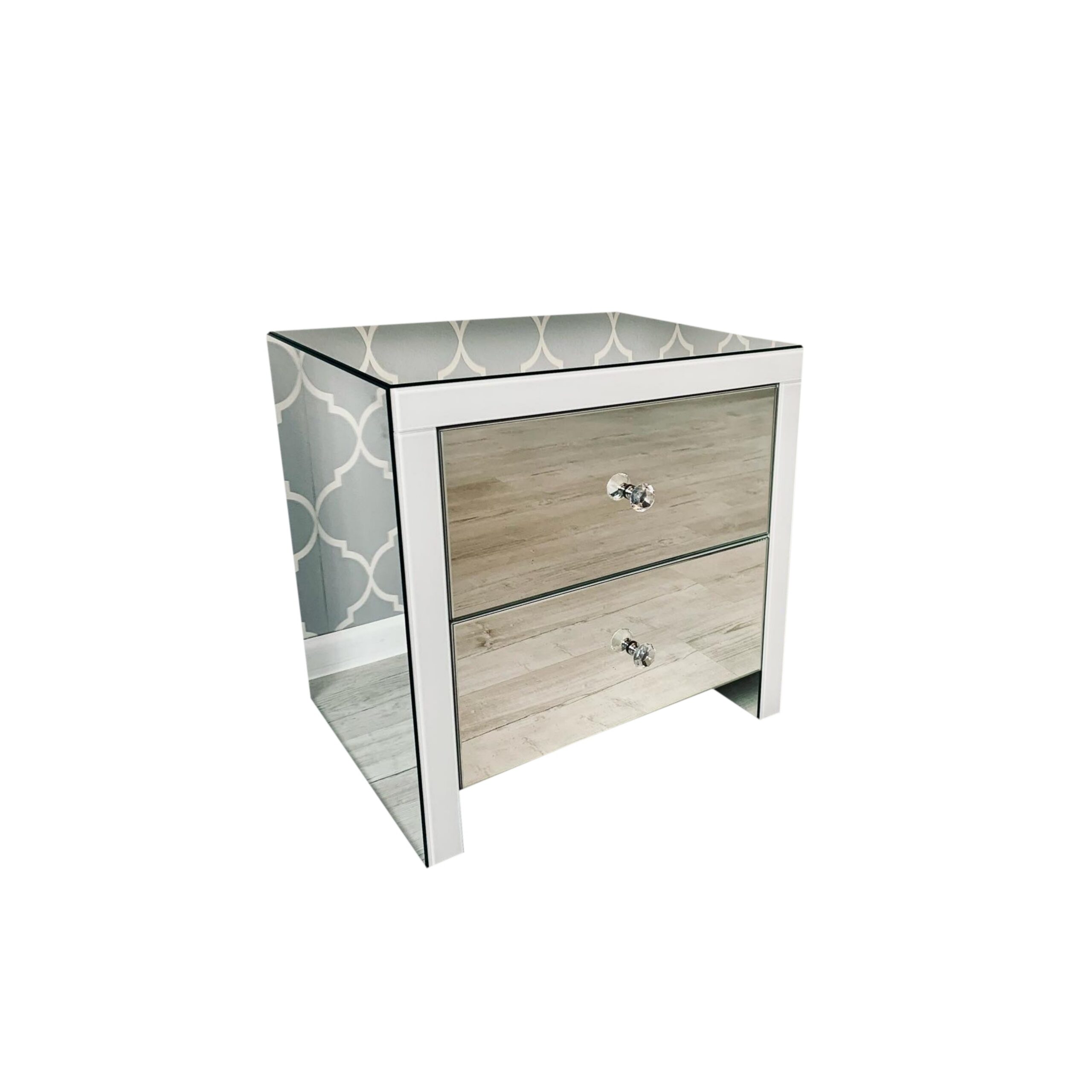 Lustrzana szafka nocna - biała ramka Glamour GLAM DUO WHITE