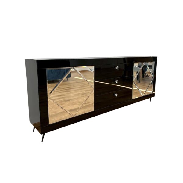 Szklana Czarna komoda Glamour – lustrzane romby BELLAGIOO BLACK