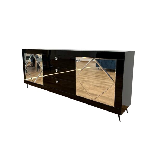 Szklana Czarna komoda Glamour – lustrzane romby BELLAGIOO BLACK
