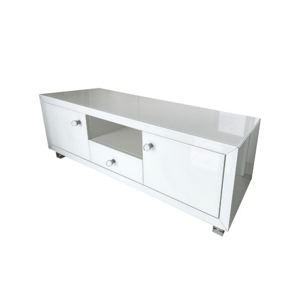 Szafka RTV GLAMOUR – SHINE STYLE – Białe szkło