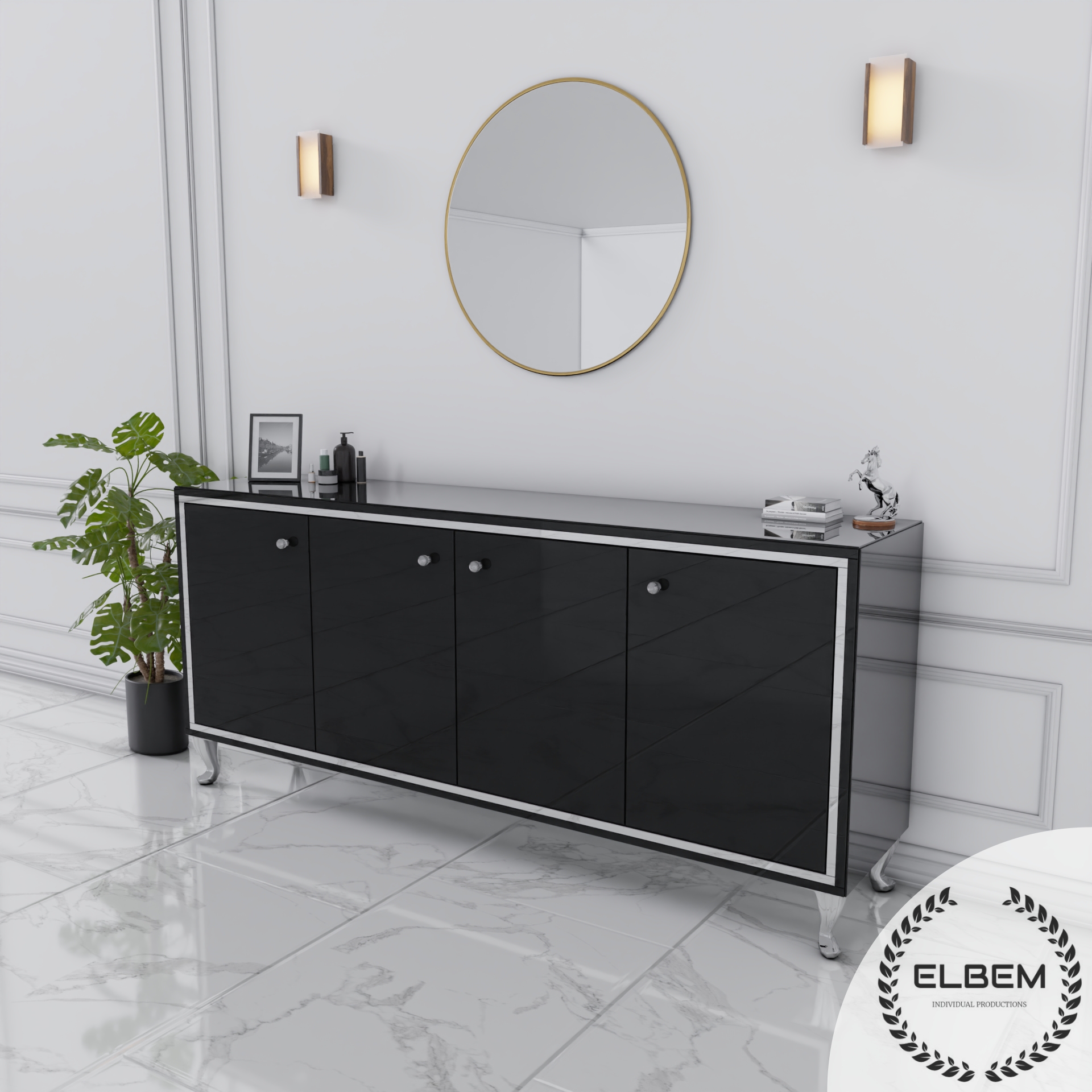 Szklana czarna komoda - lustrzana ramka Glamour NERO SILVER - obrazek 5