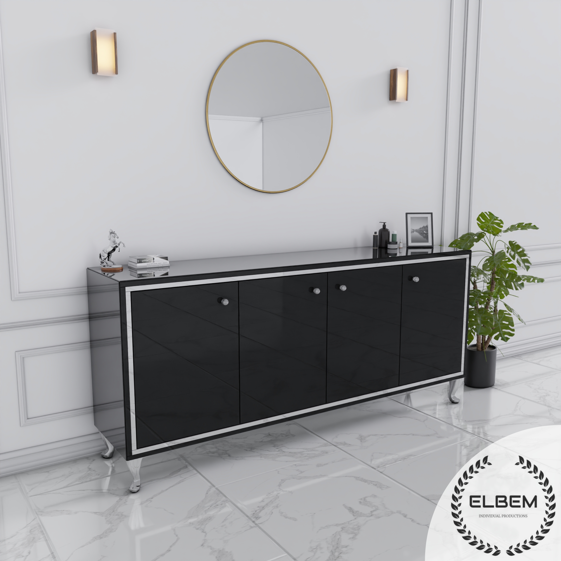 Szklana czarna komoda - lustrzana ramka Glamour NERO SILVER - obrazek 3