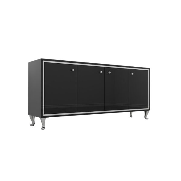 Szklana czarna komoda – lustrzana ramka Glamour NERO SILVER