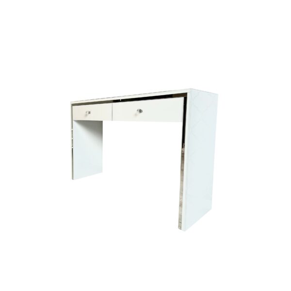 Szklana biała toaletka Glamour – lustrzana ramka GLAME