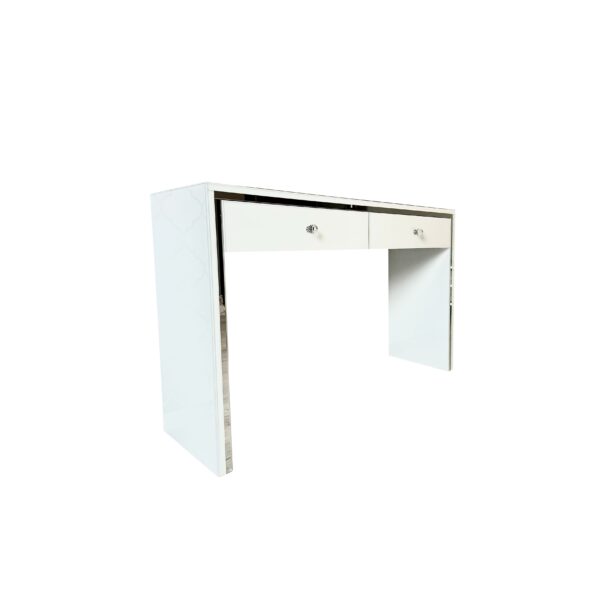 Szklana biała toaletka Glamour – lustrzana ramka GLAME