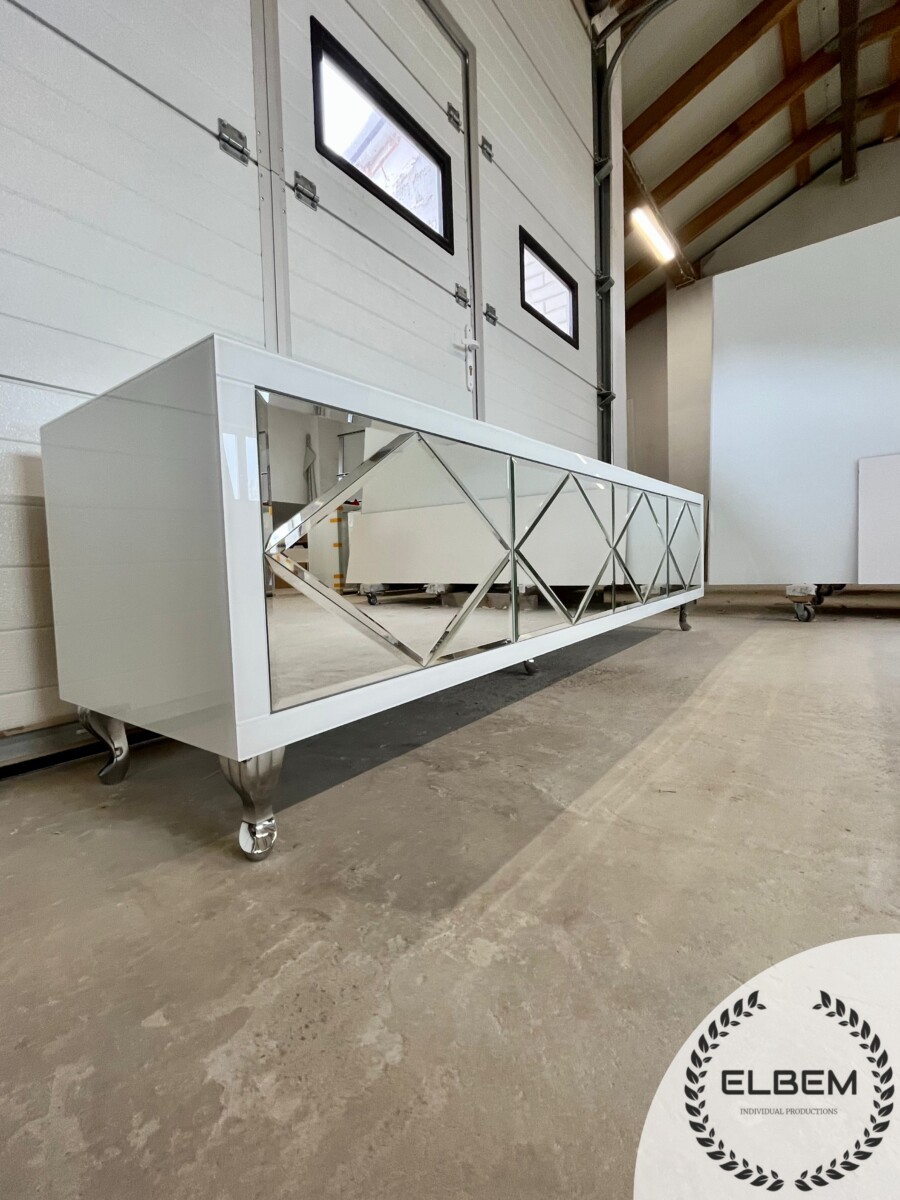 SZAFKA RTV GLAMOUR – OPAL ESSENCE – Białe szkło - obrazek 5