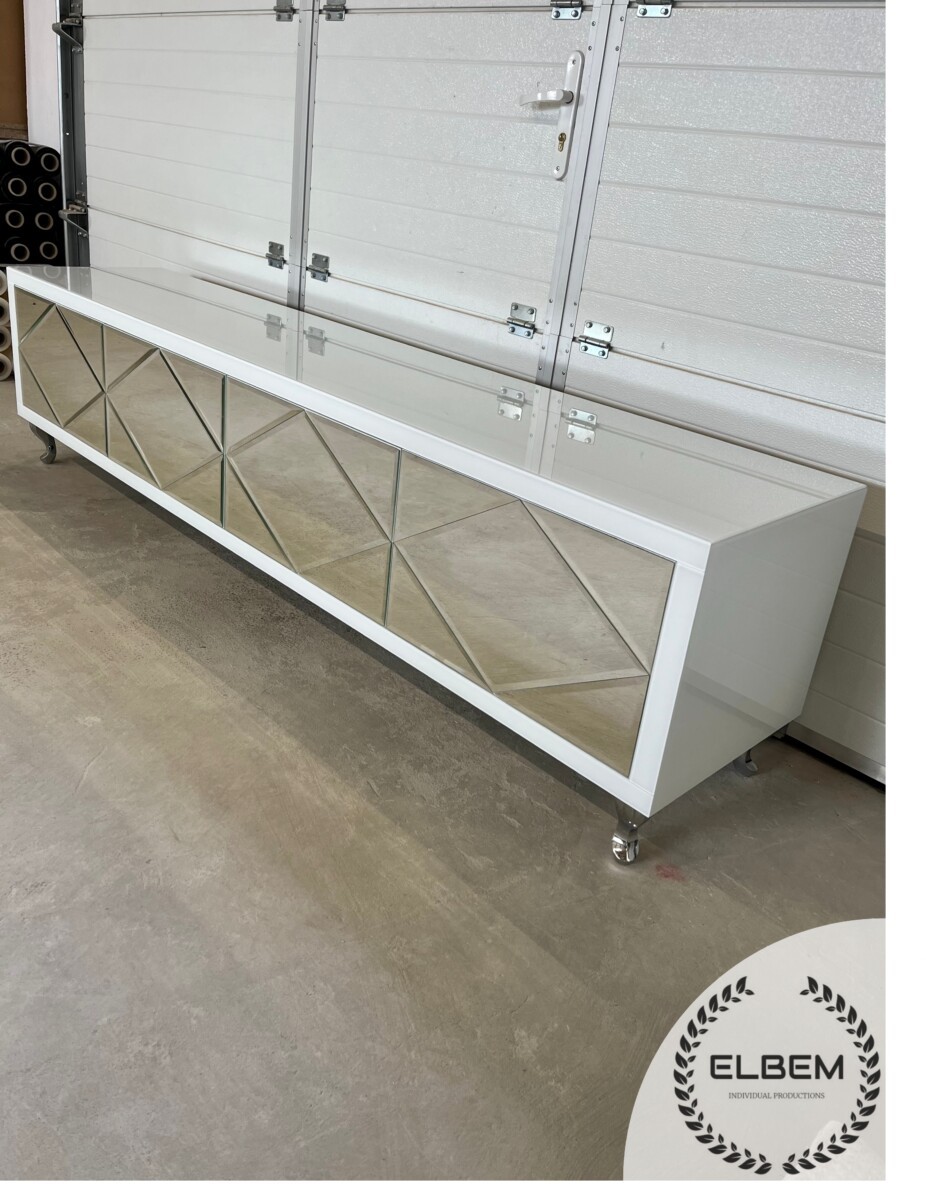 SZAFKA RTV GLAMOUR – OPAL ESSENCE – Białe szkło - obrazek 4