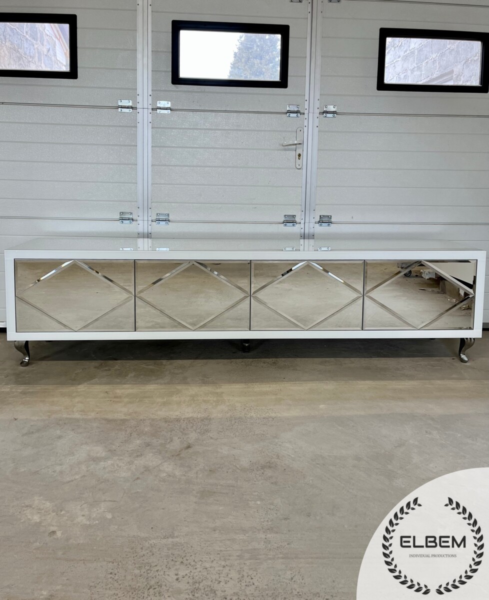 SZAFKA RTV GLAMOUR – OPAL ESSENCE – Białe szkło - obrazek 3