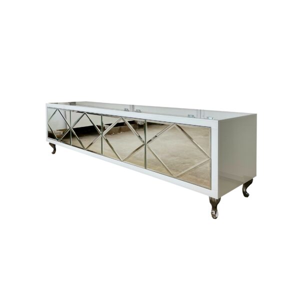 SZAFKA RTV GLAMOUR – OPAL ESSENCE – Białe szkło