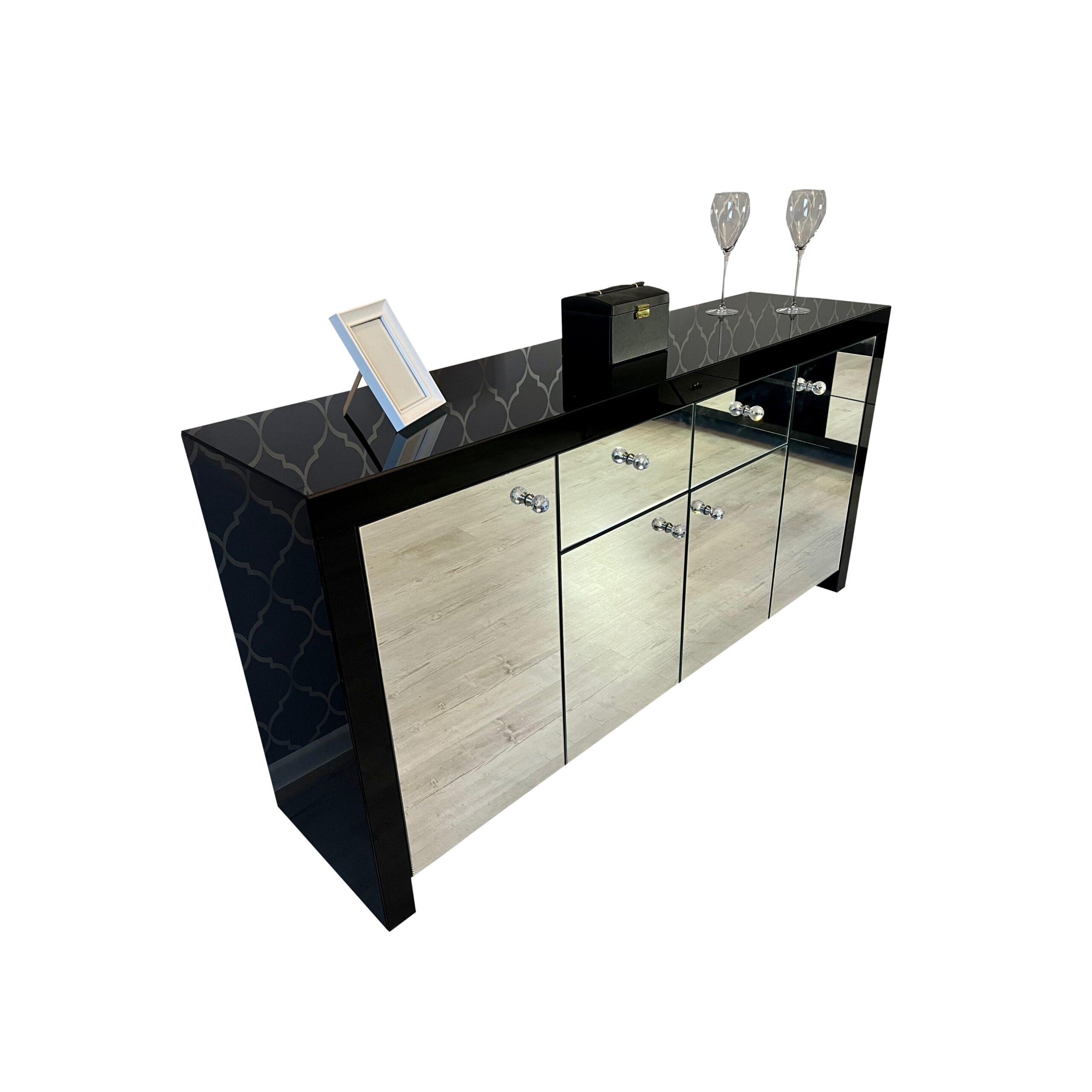 Szklana czarna komoda - lustrzany front Glamour LA PERLA