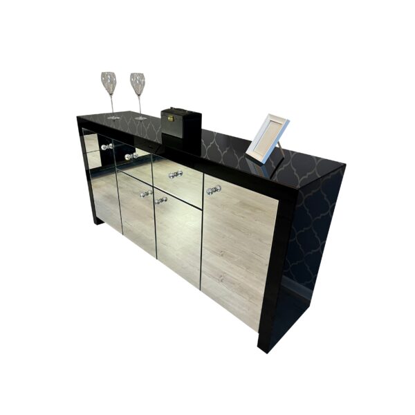 Szklana czarna komoda – lustrzany front Glamour LA PERLA