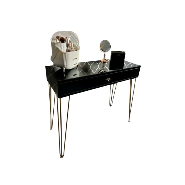Szklana czarna toaletka – złote nogi Glamour ALMA