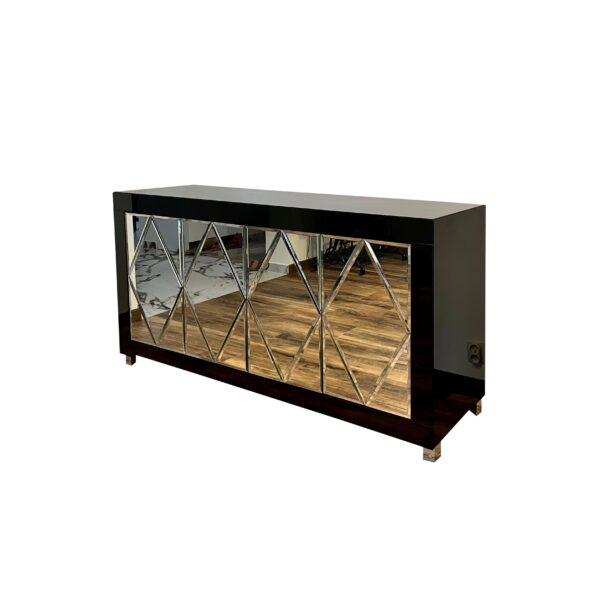 Czarna szklana komoda – lustrzane romby Glamour CASTELLOO BLACK