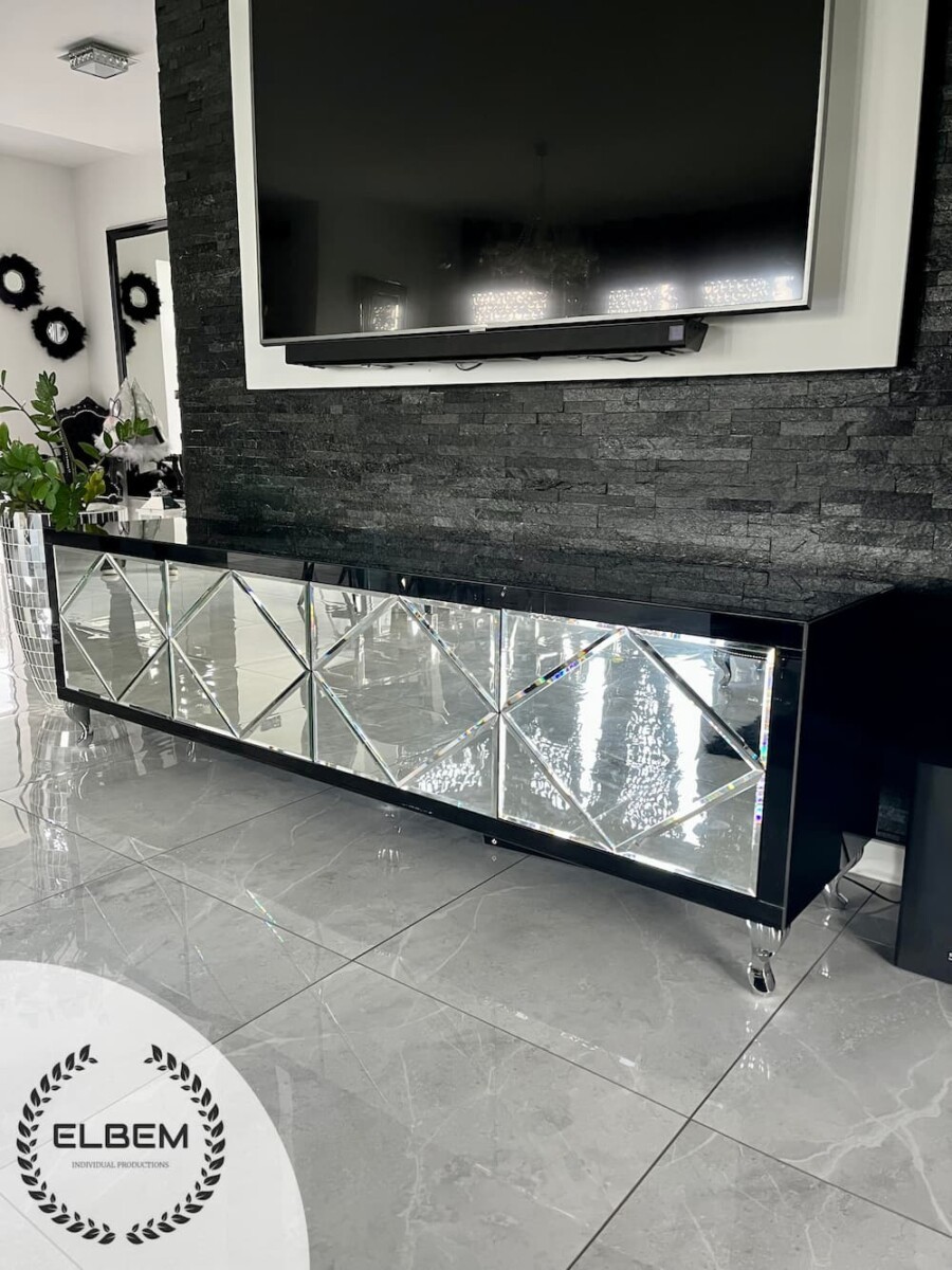 Szafka RTV GLAMOUR - OPAL ESSENCE - Czarne szkło - obrazek 3