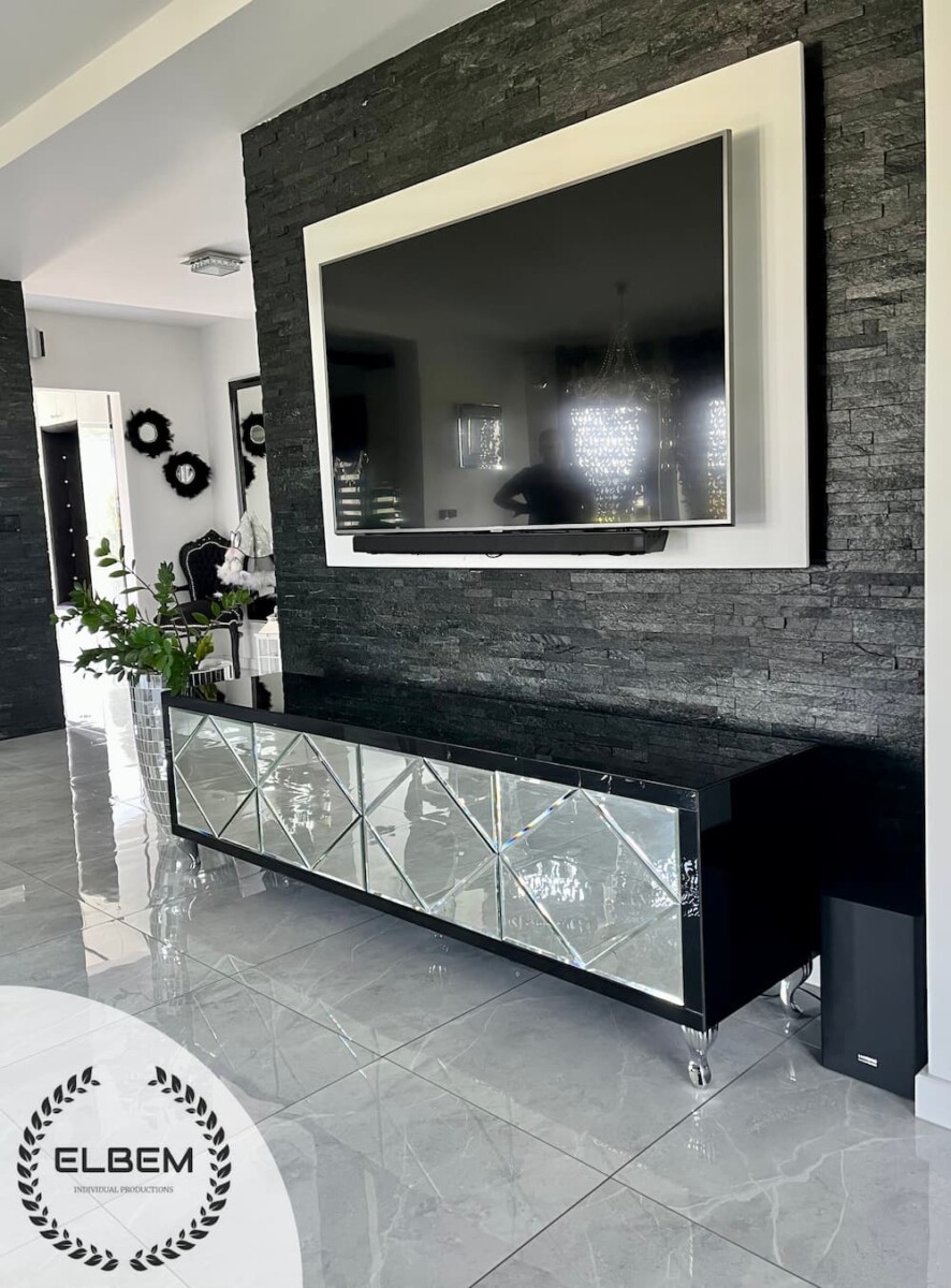 Szafka RTV GLAMOUR - OPAL ESSENCE - Czarne szkło - obrazek 8