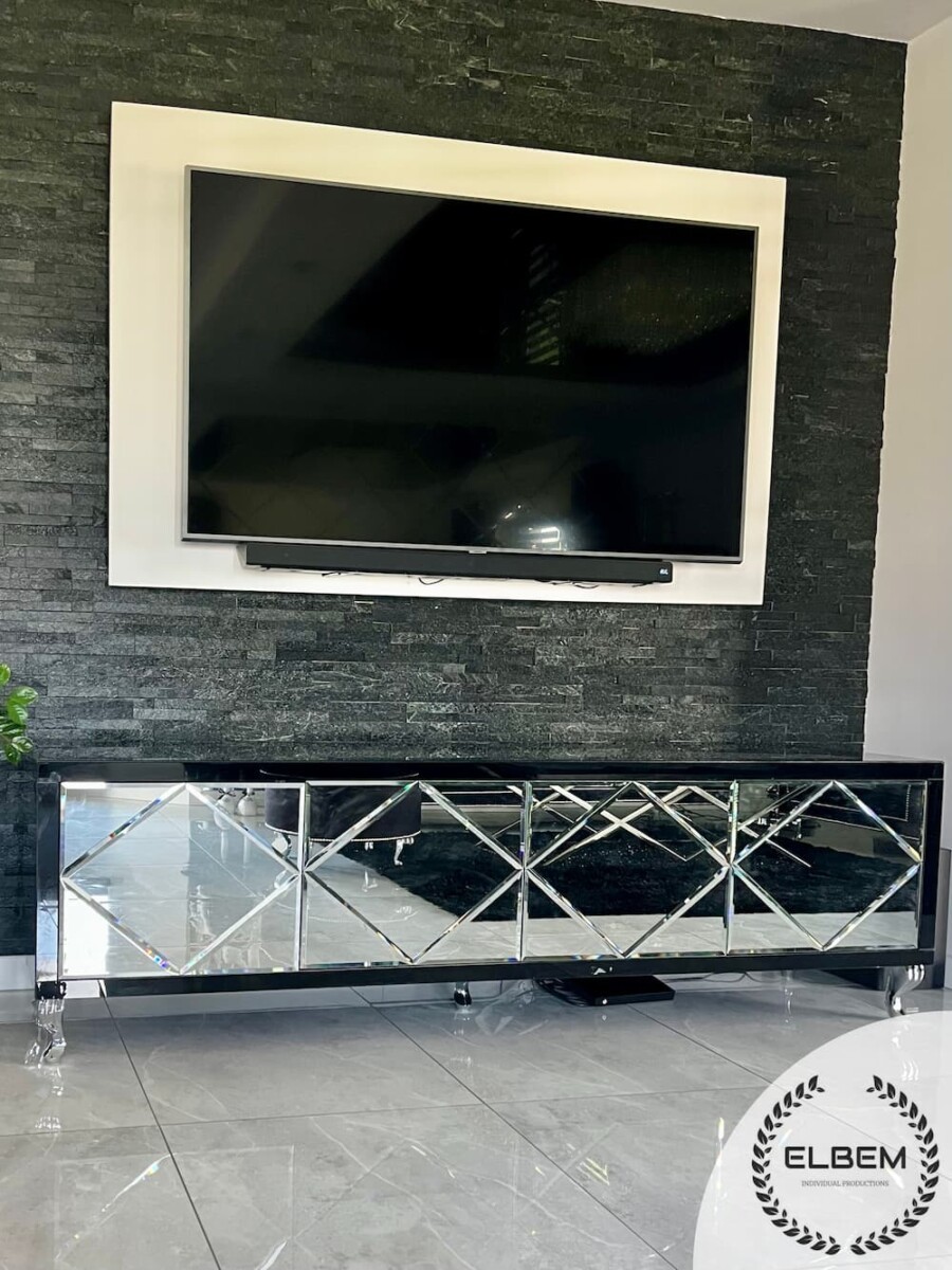 Szafka RTV GLAMOUR - OPAL ESSENCE - Czarne szkło - obrazek 6