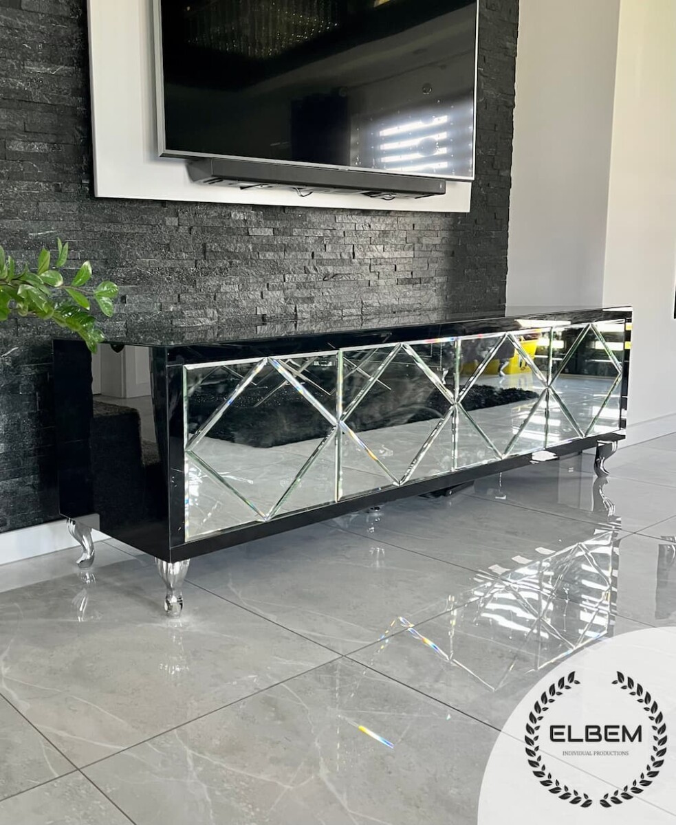 Szafka RTV GLAMOUR - OPAL ESSENCE - Czarne szkło - obrazek 5