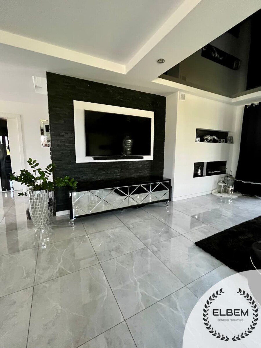 Szafka RTV GLAMOUR - OPAL ESSENCE - Czarne szkło - obrazek 4