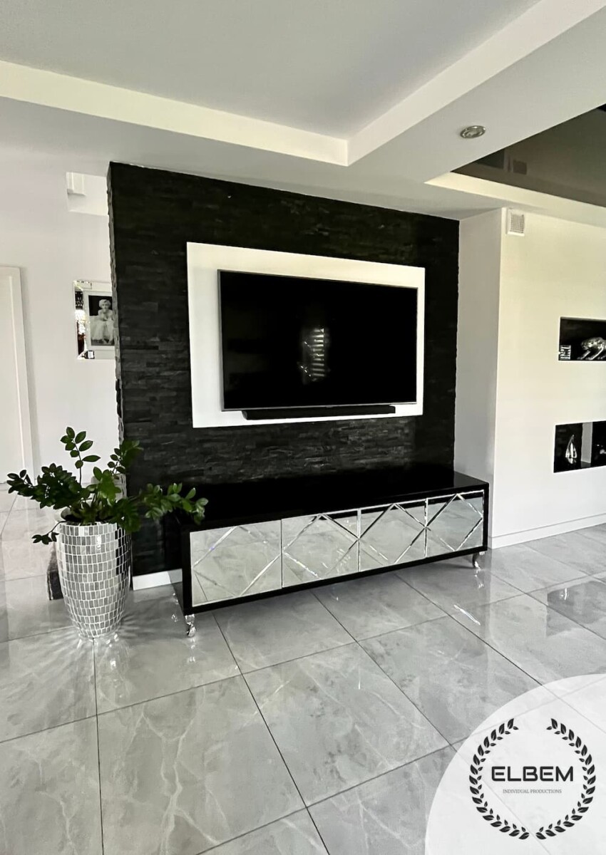 Szafka RTV GLAMOUR - OPAL ESSENCE - Czarne szkło - obrazek 7