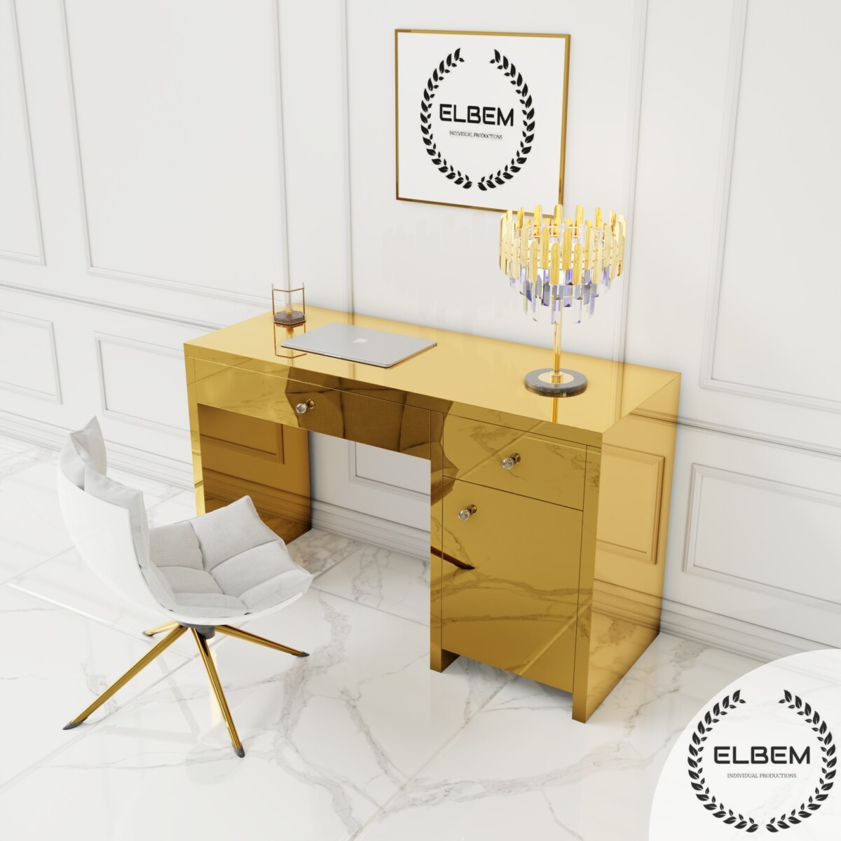 Złote lustrzane biurko Glamour LUMINA GOLD II - obrazek 5