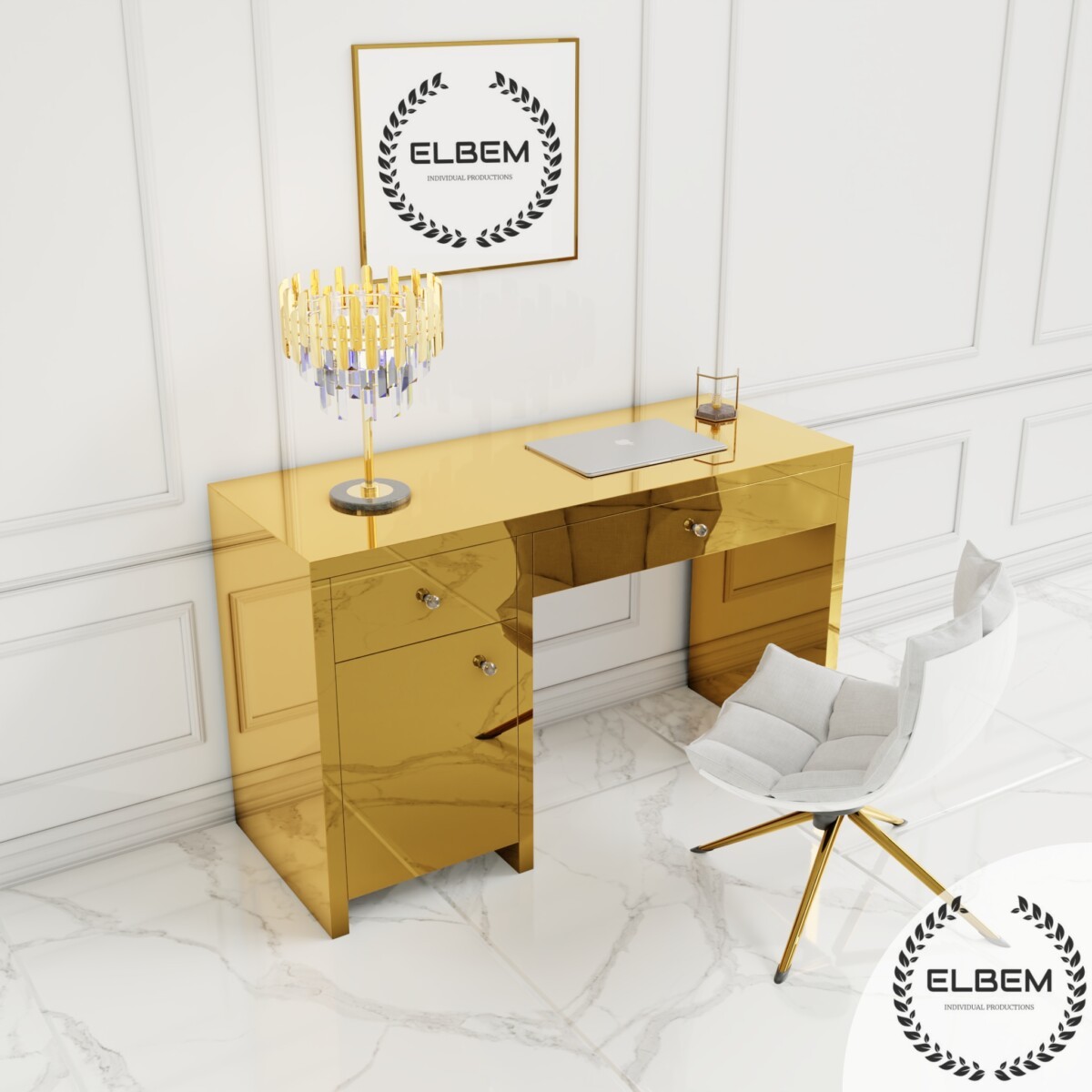 Złote lustrzane biurko Glamour LUMINA GOLD II - obrazek 4