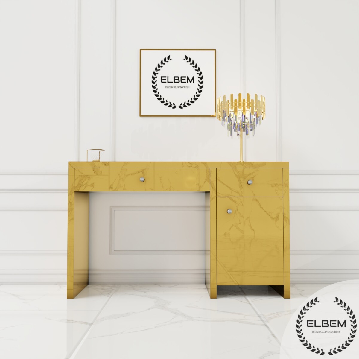 Złote lustrzane biurko Glamour LUMINA GOLD II - obrazek 3