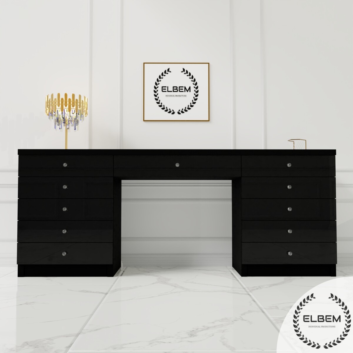 Czarne biurko Glamour - szklane czarne fronty BELLAMIRA BLACK - obrazek 3