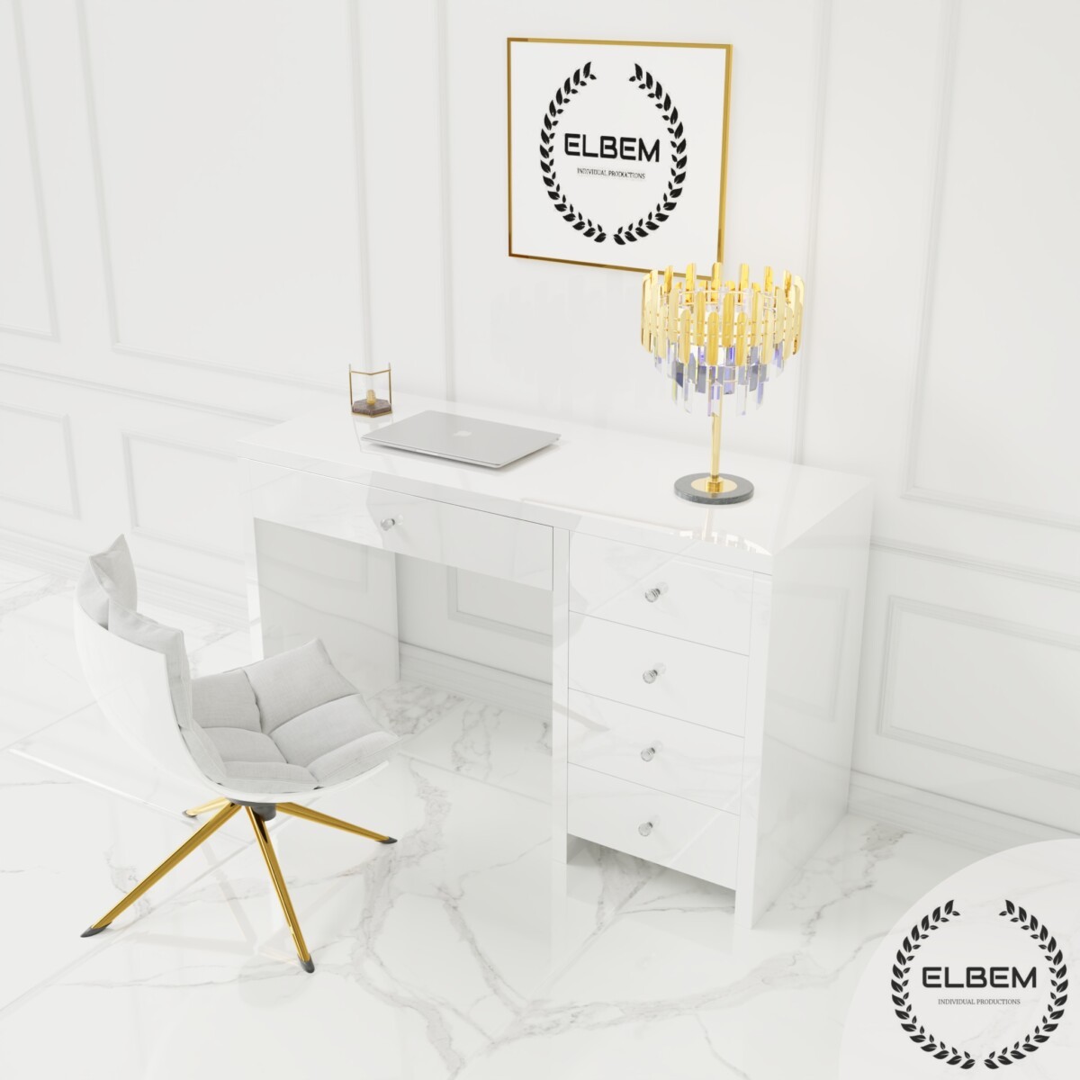 Białe szklane biurko Glamour LUMINA WHITE - obrazek 5