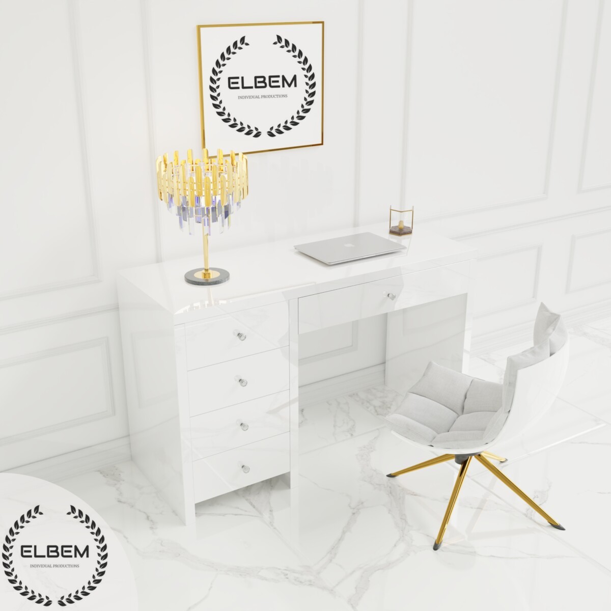 Białe szklane biurko Glamour LUMINA WHITE - obrazek 4