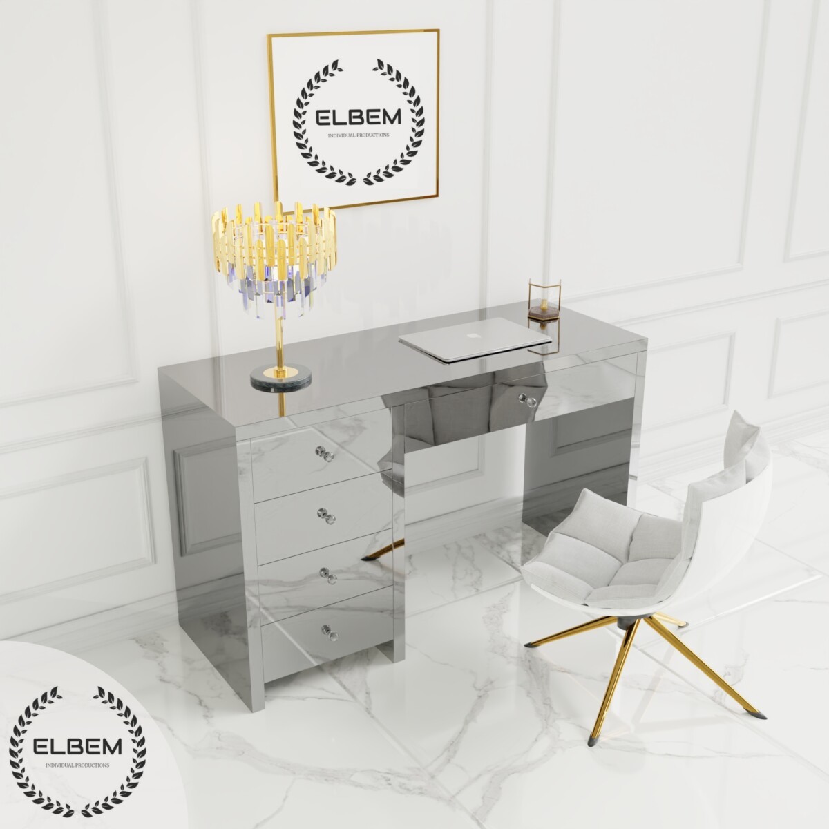 Lustrzane biurko Glamour LUMINA SILVER - obrazek 5