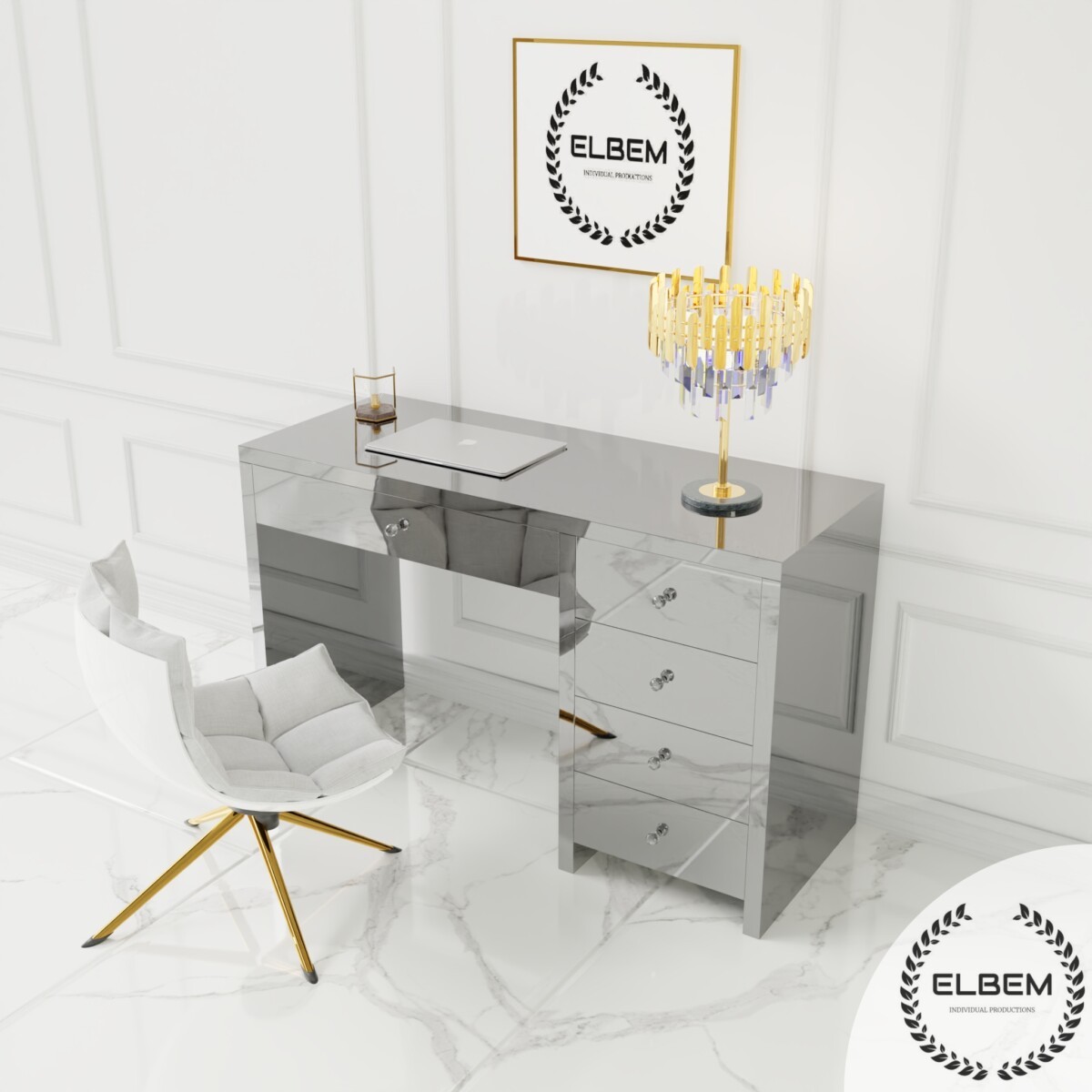 Lustrzane biurko Glamour LUMINA SILVER - obrazek 3