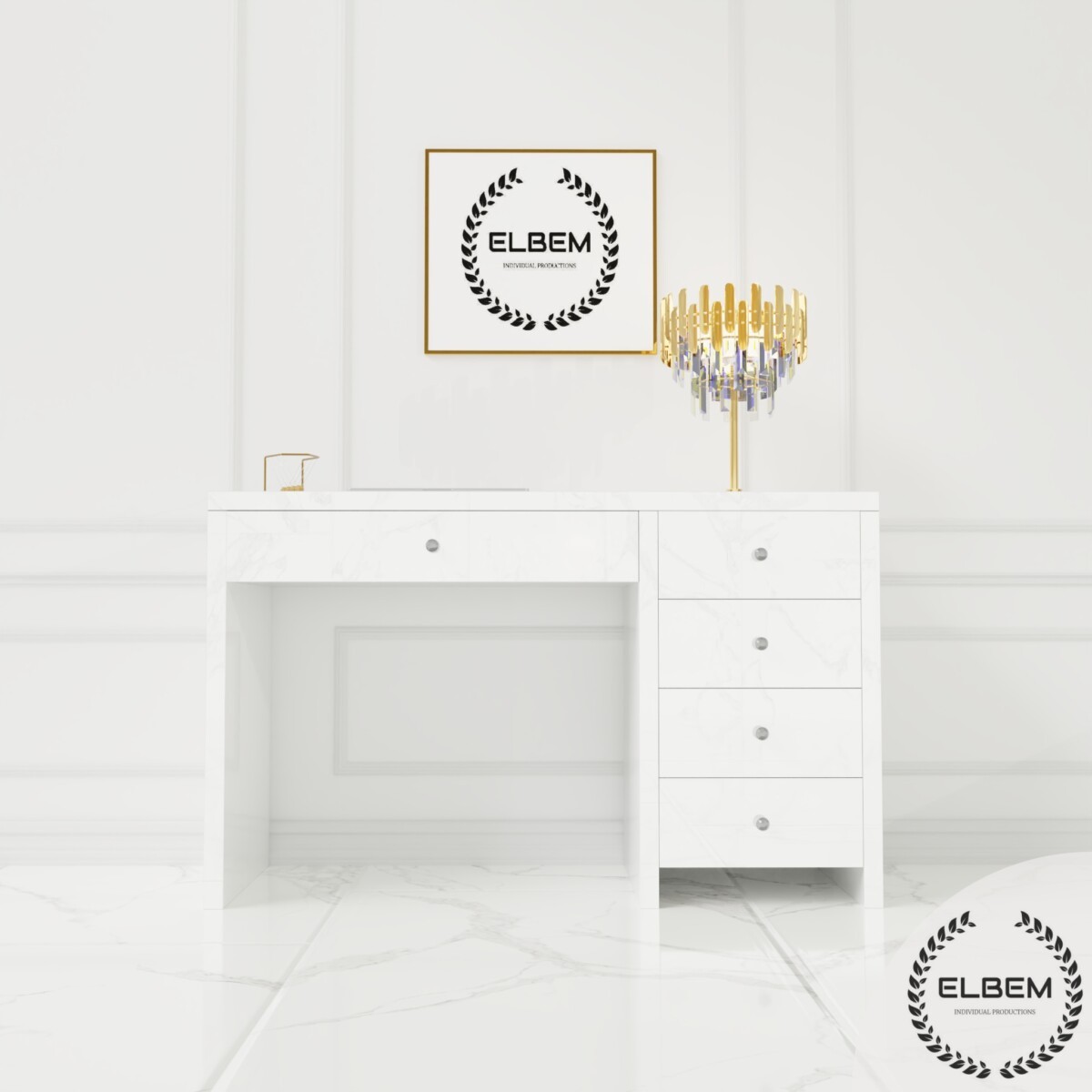Białe szklane biurko Glamour LUMINA WHITE - obrazek 3