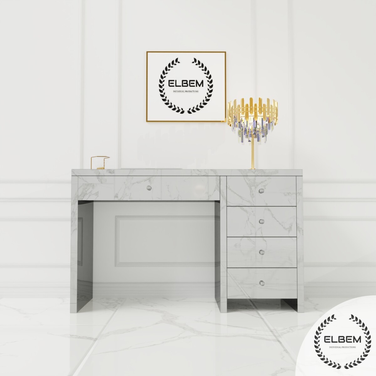 Lustrzane biurko Glamour LUMINA SILVER - obrazek 4