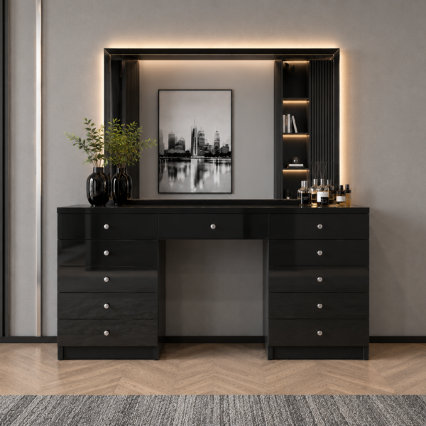 Toaletka Glamour czarna – szklane czarne fronty BELLAMIRA BLACK