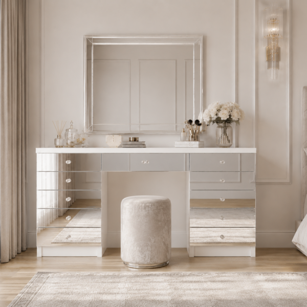 Toaletka Glamour biała – szklane lustrzane fronty BELLAMIRA SILVER