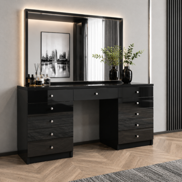 Toaletka Glamour czarna – szklane czarne fronty BELLAMIRA BLACK