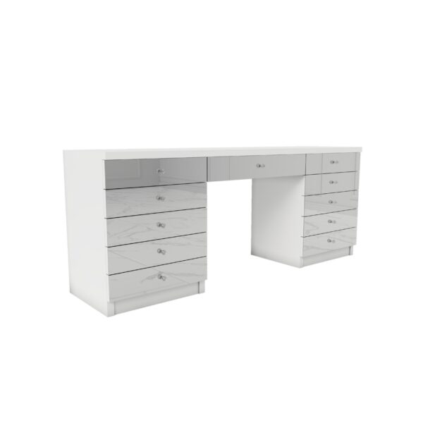 Białe biurko Glamour – szklane lustrzane fronty BELLAMIRA SILVER