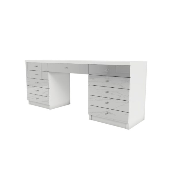 Białe biurko Glamour – szklane lustrzane fronty BELLAMIRA SILVER