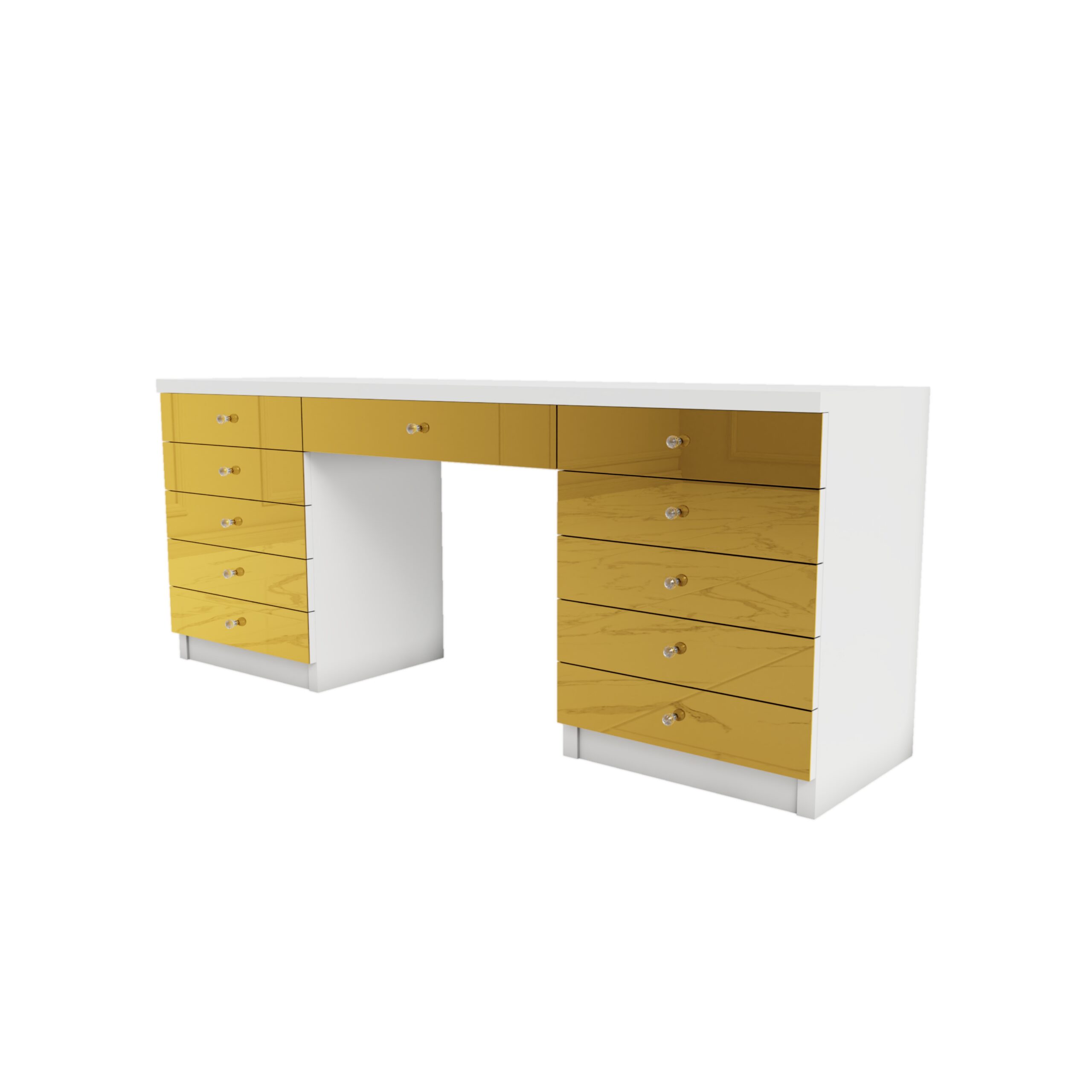 Białe biurko Glamour - szklane złote lustrzane fronty BELLAMIRA GOLD - obrazek 2