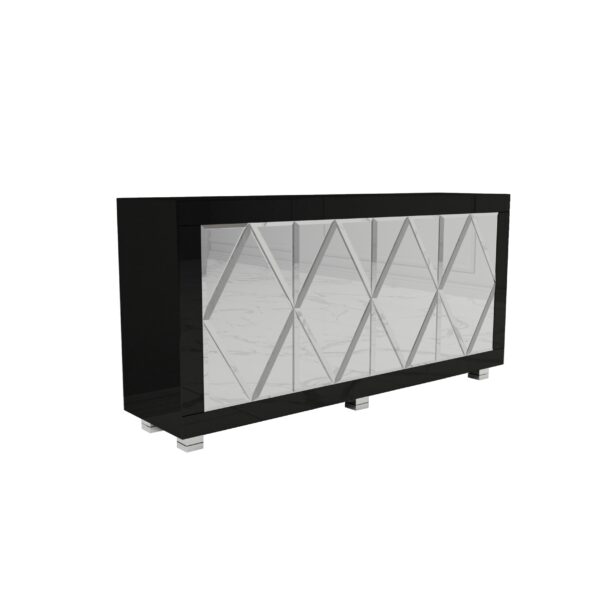 Szklana czarna komoda z rombami Glamour CASTELLO BLACK