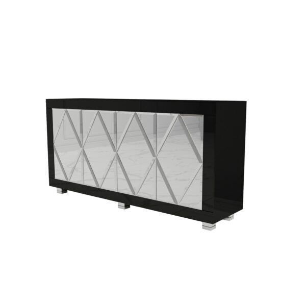 Szklana czarna komoda z rombami Glamour CASTELLO BLACK