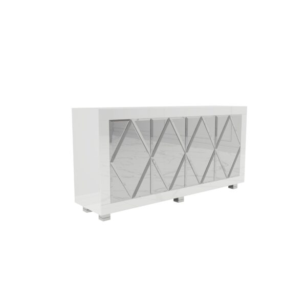 Biała szklana komoda z rombami Glamour CASTELLO WHITE