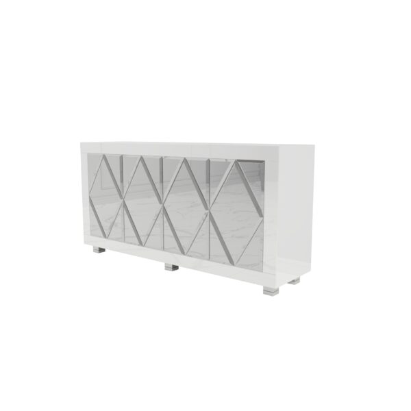 Biała szklana komoda z rombami Glamour CASTELLO WHITE