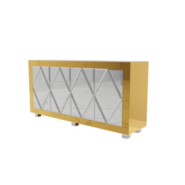 Złota lustrzana komoda z rombami Glamour CASTELLO GOLD