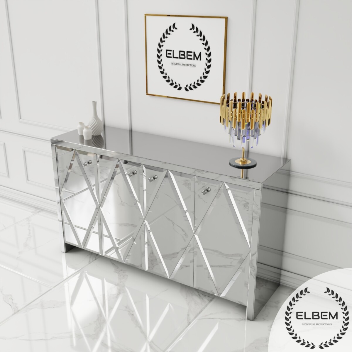 Lustrzana komoda z rombami Glamour DIVA - obrazek 5